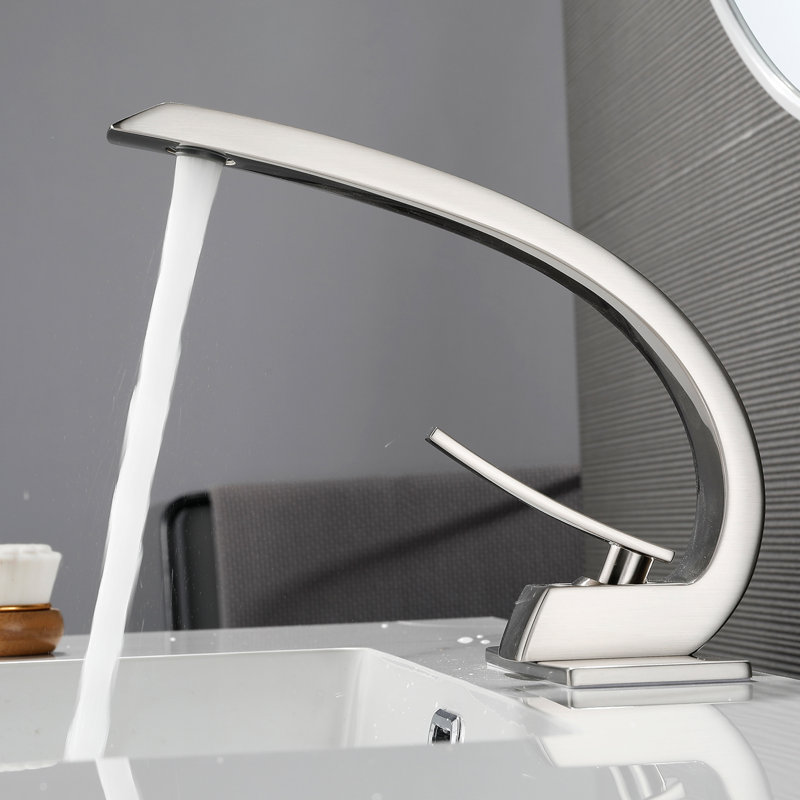 Solid Brass Single Hole Single Handle Bathroom Sink Faucet with Drain Assembly, Brushed Nickel, Drain Assembly Included