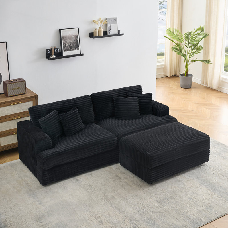 Canapé à assise large confortable et durable avec rangement dissimulé parfait pour la vie, Noir