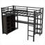 Lit mezzanine double en métal avec bureau, tablettes, armoire