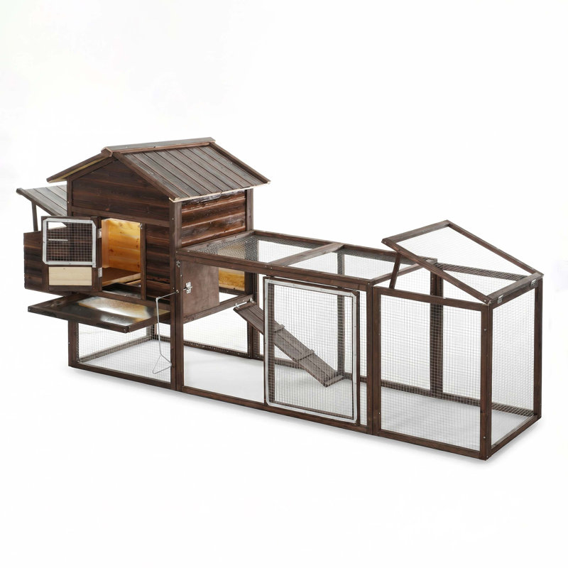 Elevated Fir Wood Chicken Coop with Secure Run and Nesting Box for Backyard Poultry