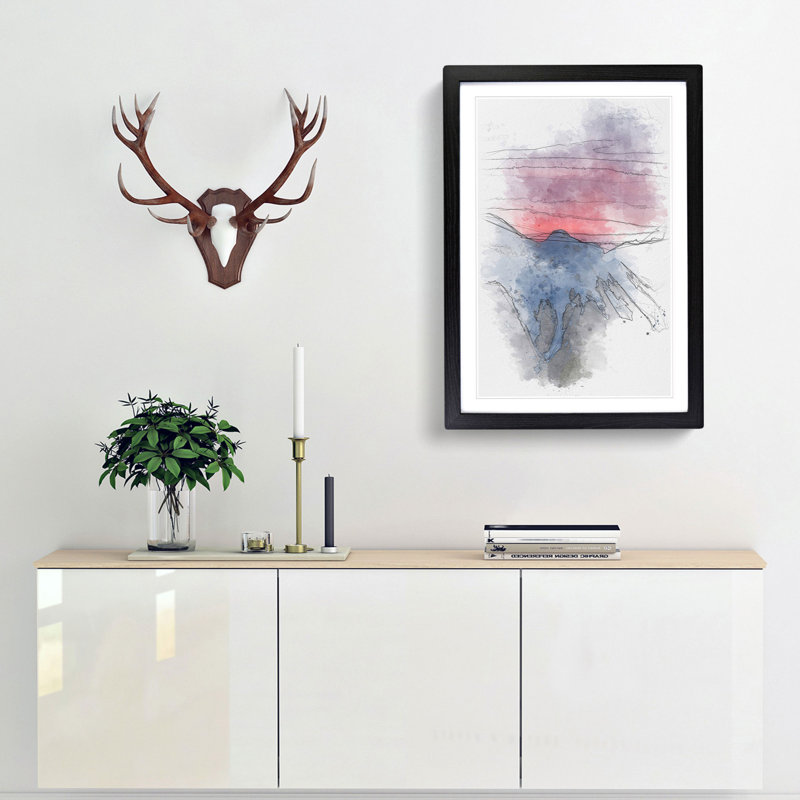 Mountain Sunset In Sion Switzerland - Single Picture Frame Painting on MDF, 33cm H x 24cm W x 2cm D, Black Framed