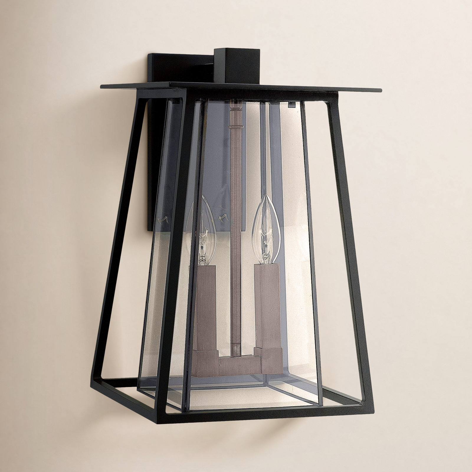 2-Light Integrated LED Outdoor Wall Lantern, Black/Brown, Incandescent