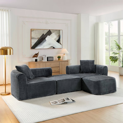 Boneless 114" Cloud Sectional Couch With L-Shape Chaise, Modular Sofa With Movable Ottoman, Upholstered Couches For Living Room Bedroom, No Assembly Required