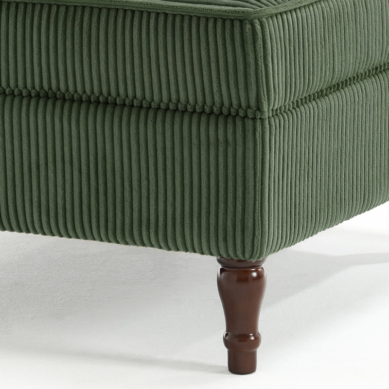 Upholstered Green Square Tufted Corduroy Flip-Tray Top Storage Ottoman, Single Ottoman Modular Part For Sectional Sofa, Green