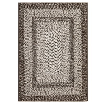 Farmhouse Area Rug for Living Room 8x10 Large Modern Rug Ultra-Thin Non-Slip Carpet with Braided Print Bordered Pattern, Stain-Resistant Soft Floor Carpet for Bedroom - Camel