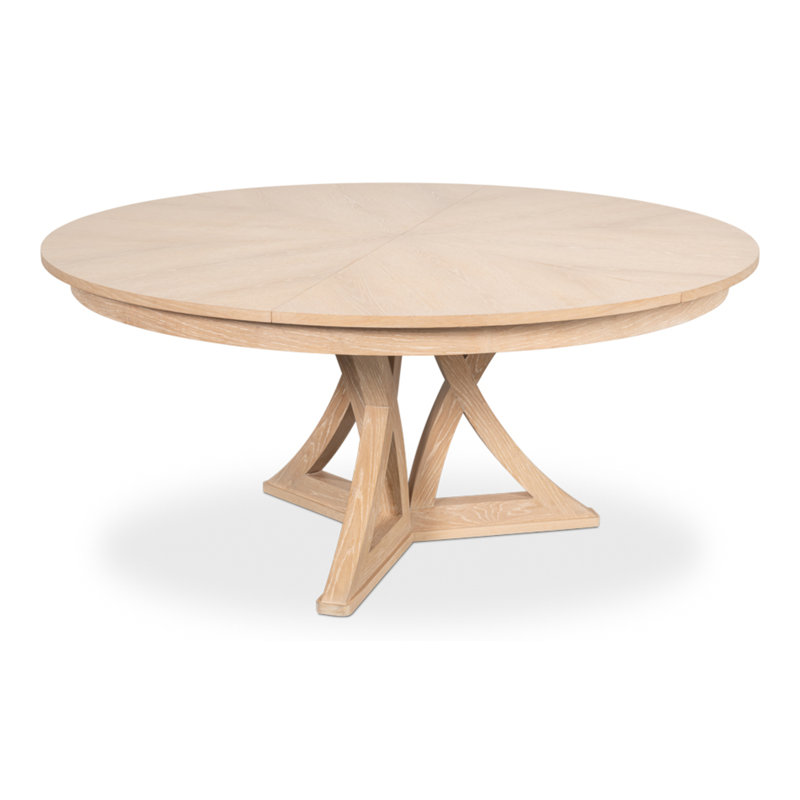 Casual Round Solid Oak Dining Table, Bleached Oak, 30"H x 64"L x 64"W