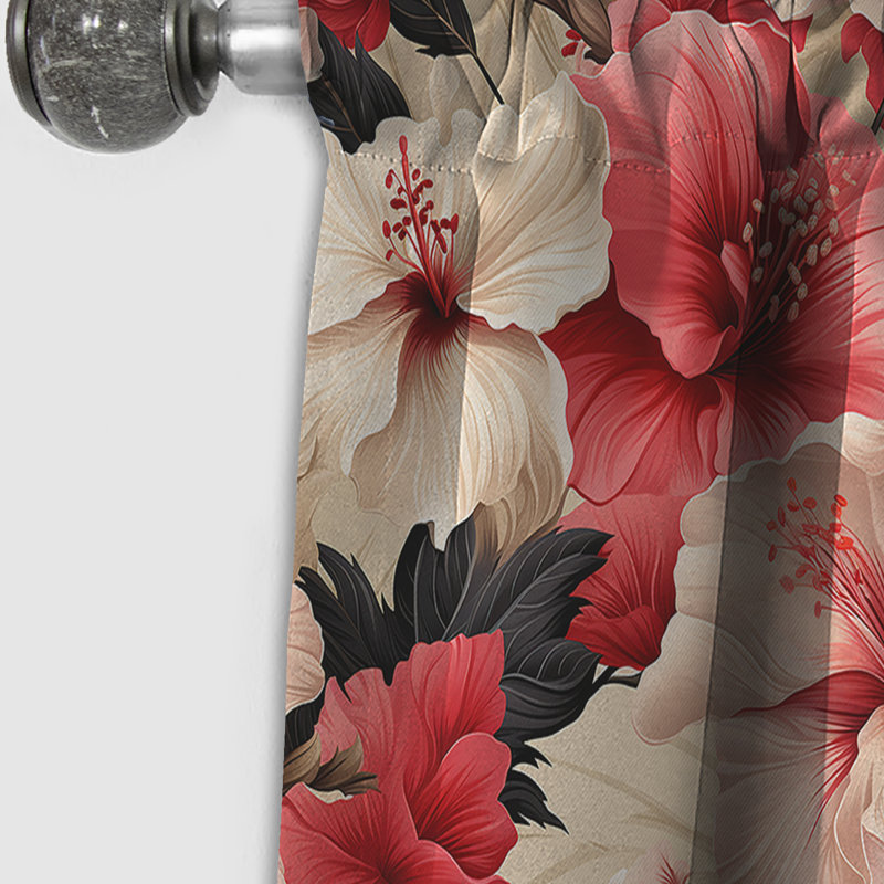 Hibiscus Romance - motif tropical I - Rideau floral - Rideau floral occultant en velours - 1 panneau, L 52 po x L 90 po