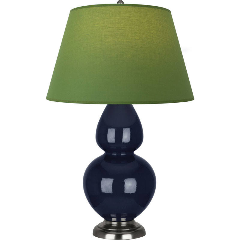Lampe de table double gourde en céramique, Thé vert / taupe, Bleu minuit émaillé / argent antique, Argent argent