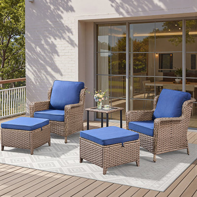 5-Piece Outdoor Lounge Chairs Set With Side Table And Ottomans, Patio Lounge Chairs