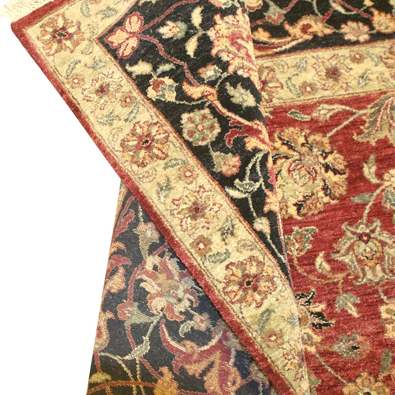 Tapis rouge et noir noué à la main de haute qualité