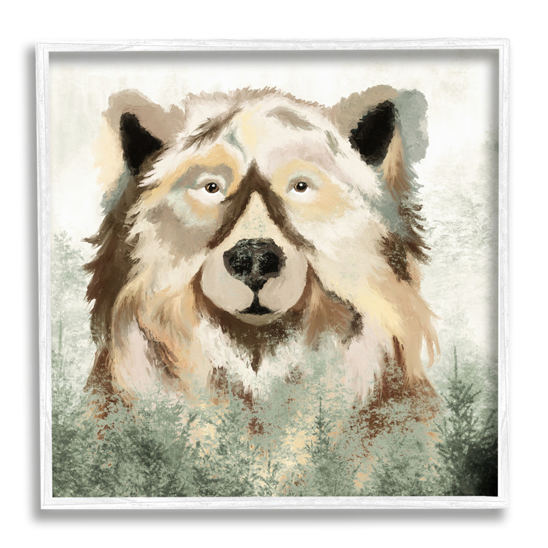 Ours, nature, forêt, arbres blancs, estampe numérique encadrée par Elizabeth Medley, H 17 po x l 17 po x P 1,5 po
