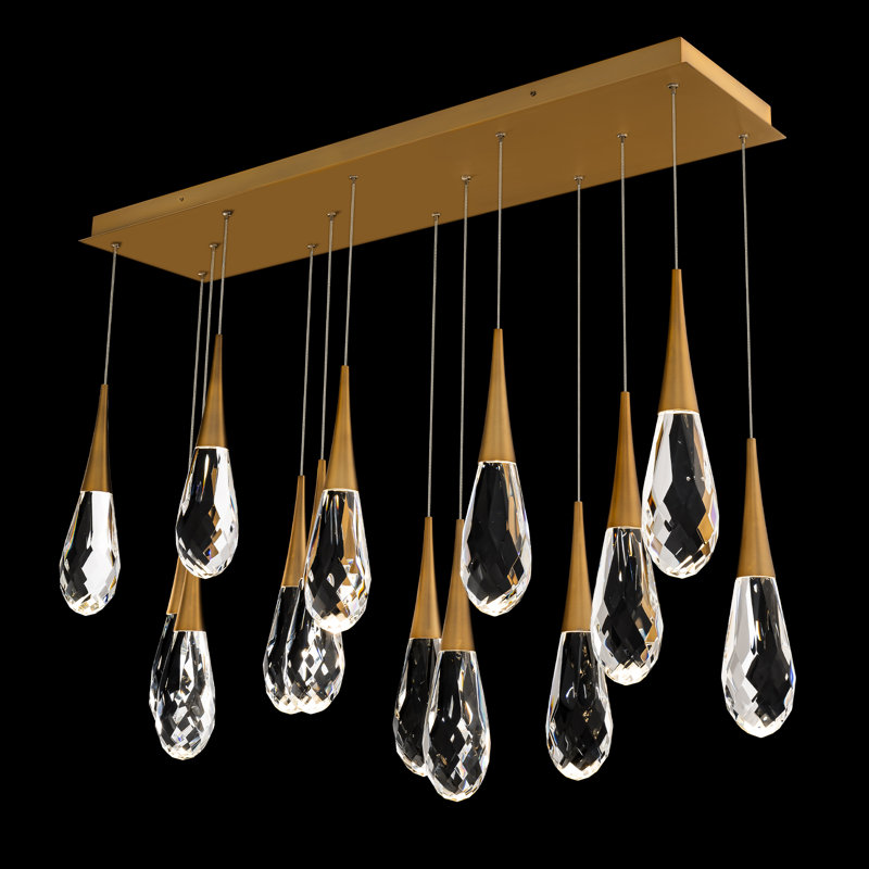 Aged Brass 14-Light Crystal LED Multi-Light Pendant