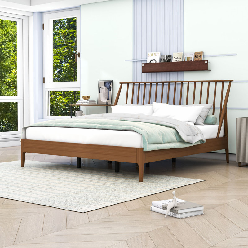 Lit plateforme en bois avec tête de lit, Très grand, Brun chaud