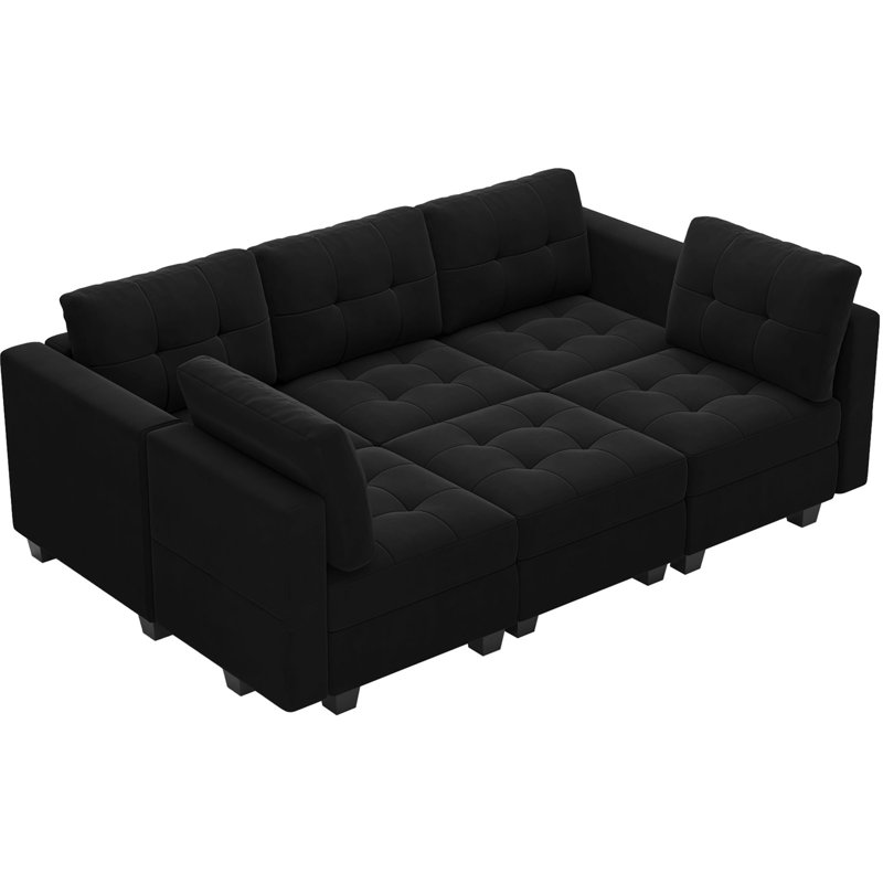 Canapé modulaire rembourré 7 pièces Soneson, Velours noir