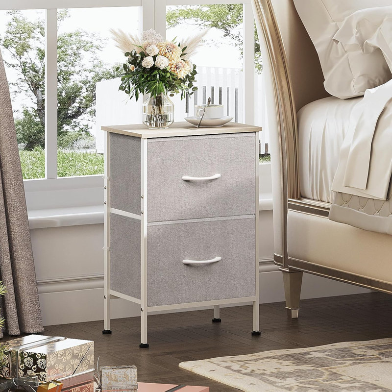 Table de chevet moderne en métal l 15,7 po avec 2 tiroirs, table de chevet avec cadre robuste pour petit espace, Gris