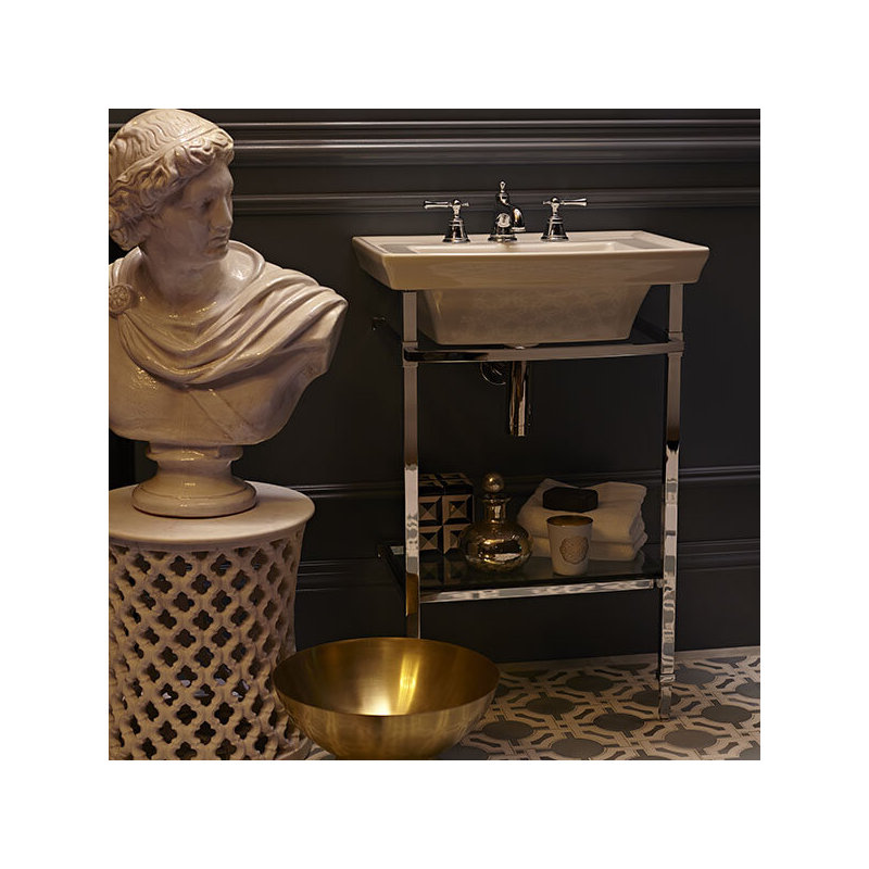 Wyatt Console Table with Glass Shelf, Polished Chrome