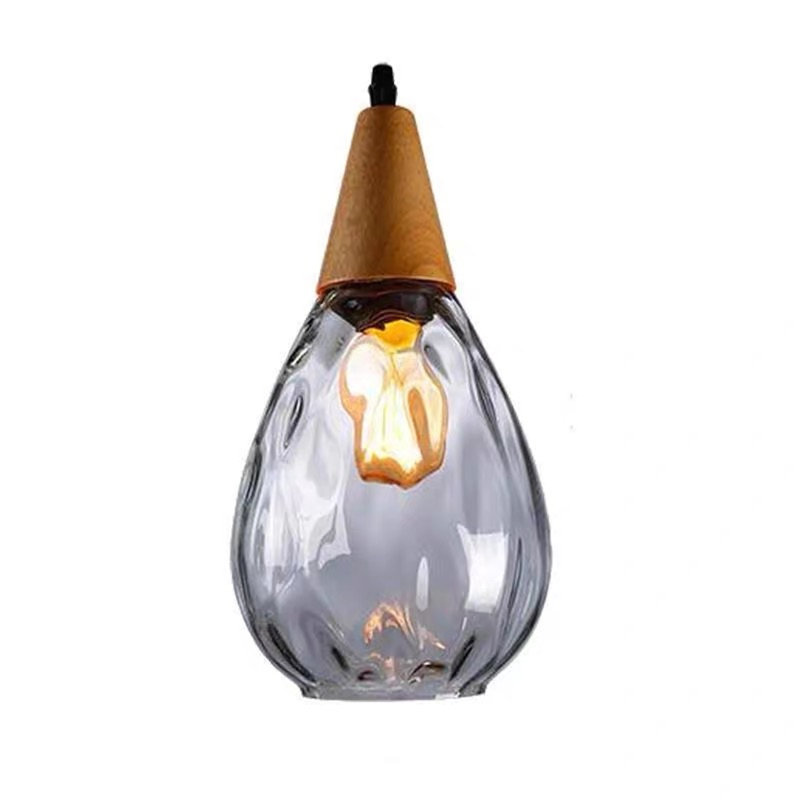 E27 Woody Grey Waterlight Glass Modern Pendant Light, Hanging Lamp, Ceiling Light Wood Pendant Light retro, for Living Room Restaurant Bars Office