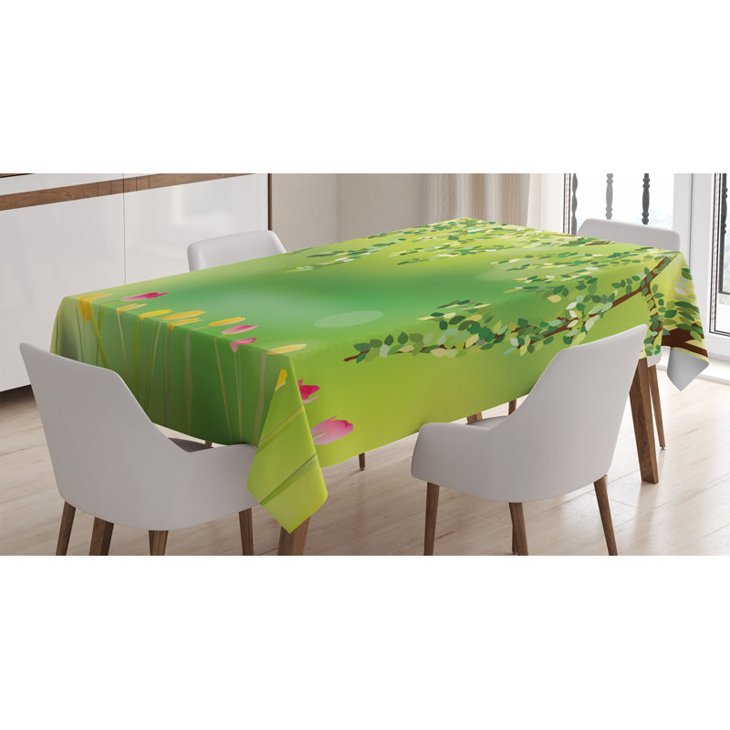 Ambesonne Tulip Tablecloth, Tulips Colored Petals Under Tree Branch In The Park Vivid Dreamy Blooms Work, Rectangular Table Cover For Dining Room Kitchen Decor, 52" X 70", Multicolor