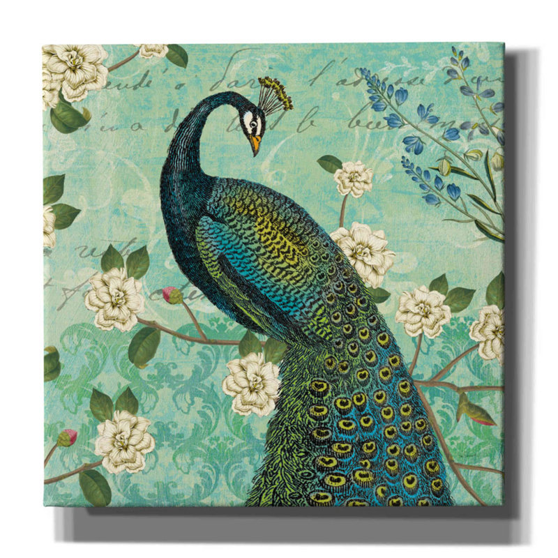 Red Baril Studio «Peacock Arbor VI Blue» par Sue Schlabach, estampe numérique sur toile, L 12 po x H 12 po