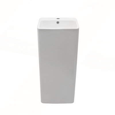 16 Inch Classic White Ceramic Pedestal Sink for Small Bathrooms and Powder Rooms, Durable and Easy to Clean