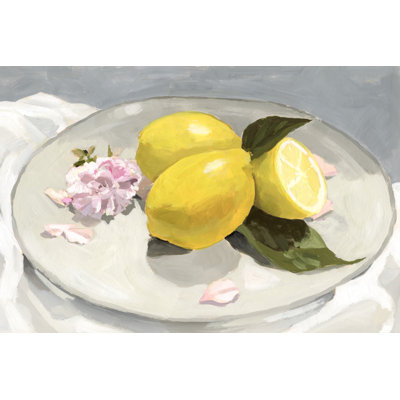 Lemons on a Plate II by Victoria Barnes - Wrapped Canvas Painting