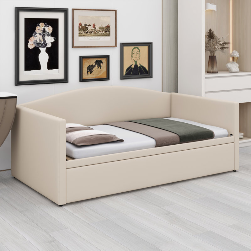 Horta Twin Size Daybed with Extended Pop Up Trundle, Beige