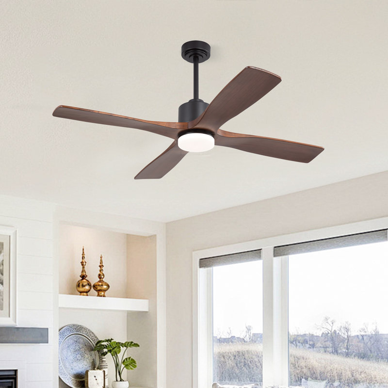 Ventilateur de plafond 4 pales en bois massif avec ensemble d'éclairage Dc Motor, Noir, 54 po de largeur, Noyer