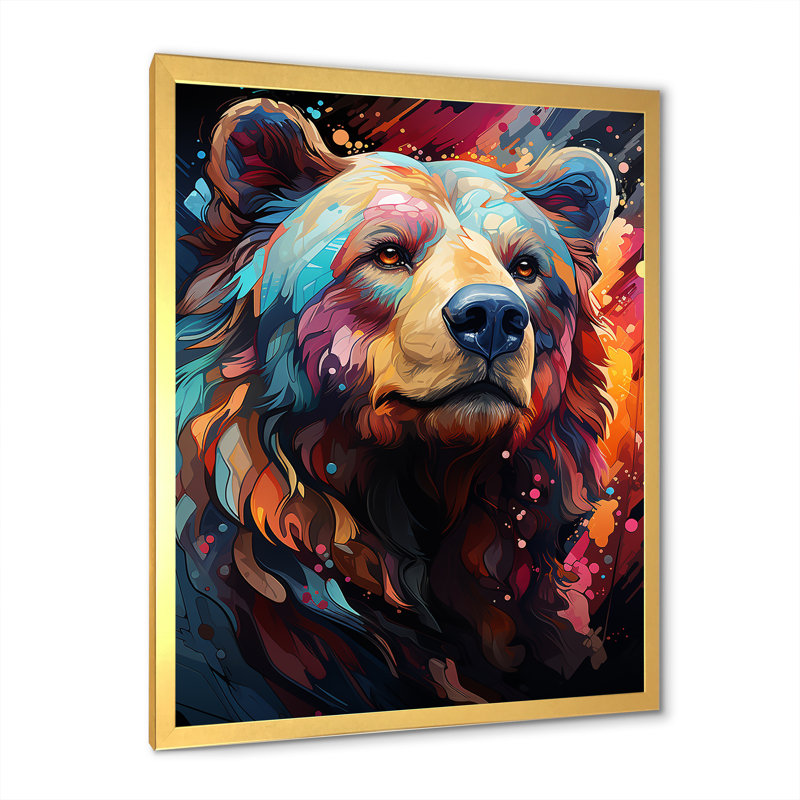 «Pop Art Grizzly Bear popularité I» sur toile, Encadrement doré, H 20 po x l 12 po x P 1 po