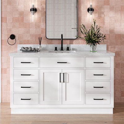 Tidworth Solid Wood Single Bathroom Vanity with 1.5'' Carrara Marble Top