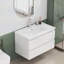 Meuble-lavabo de 31,5 po avec lavabo, tiroirs à fermeture en douceur, conception sans poignée et finition blanche brillante pour les espaces modernes
