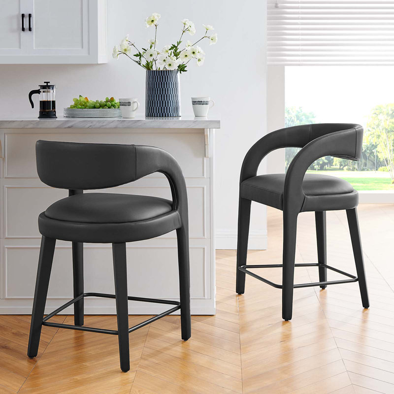 Modway Pinnacle Vegan Leather Counter Stool, Black