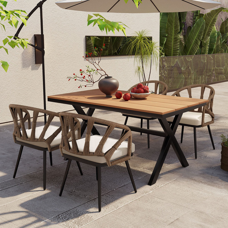 Ensemble repas d'extérieur rectangulaire pour 4 personnes Cotswald, Brun
