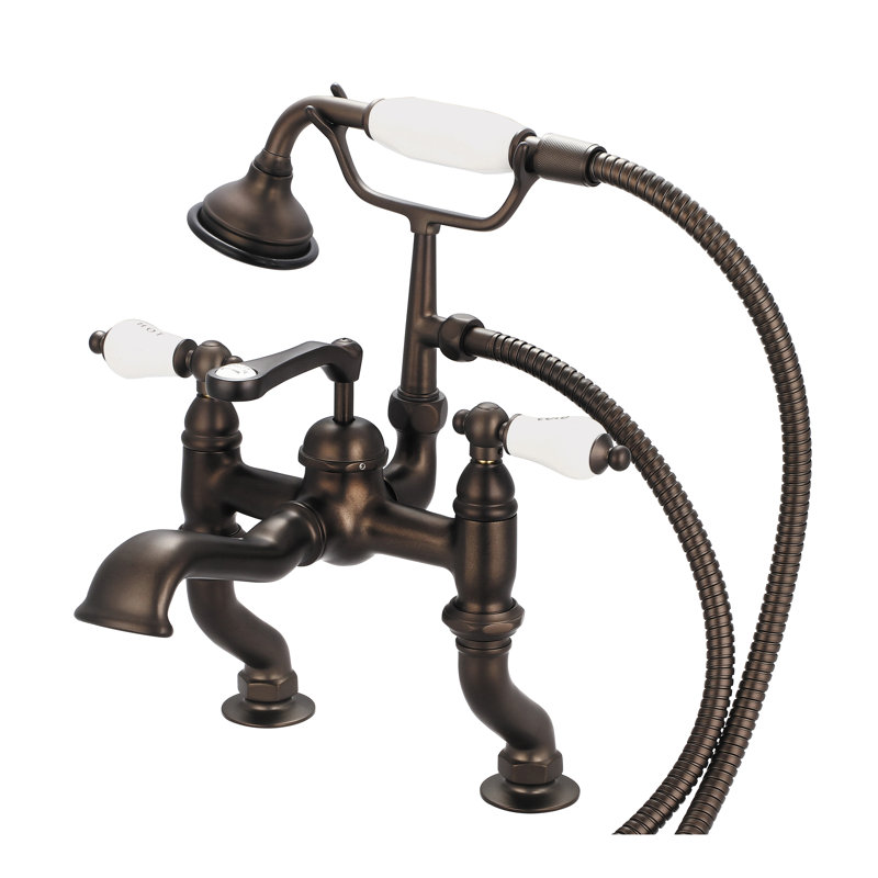 Stonington Deck Tub Spout, Hot and Cold Labeled Porcelain Lever Handles, Oil Rubbed Bronze