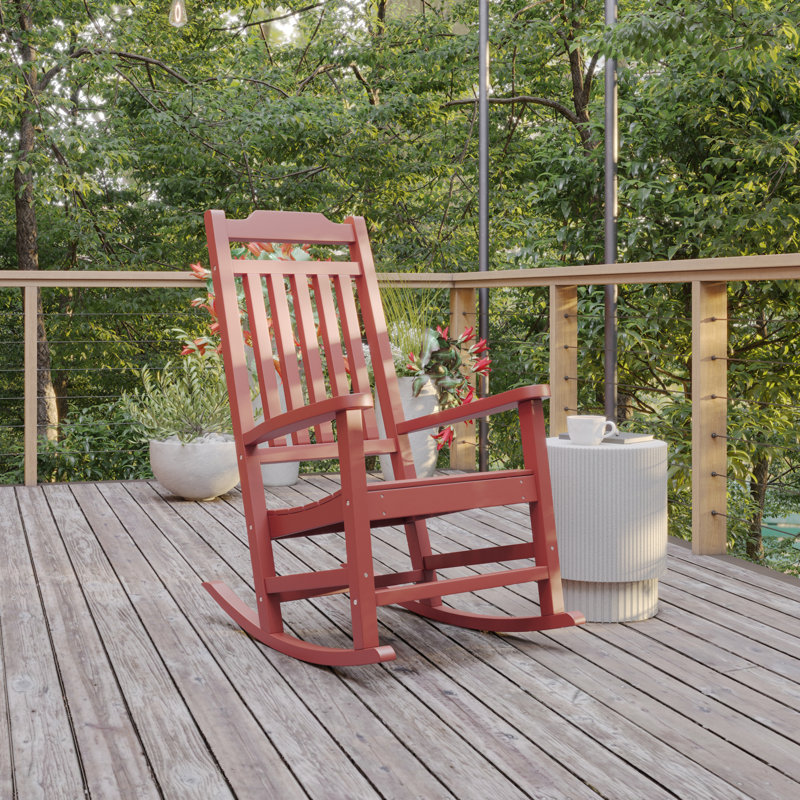 Chaise berçante pour l'extérieur en polyester et résine toutes saisons Neufmann, Rouge