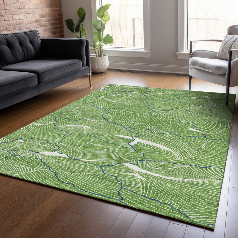Sahari Green Washable Indoor-Outdoor Rug - , 5' x 7'6"