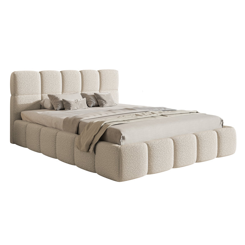 Romus Light Beige Boucle with Storage - Upholstered Bed, European Kingsize (160 x 200 cm)