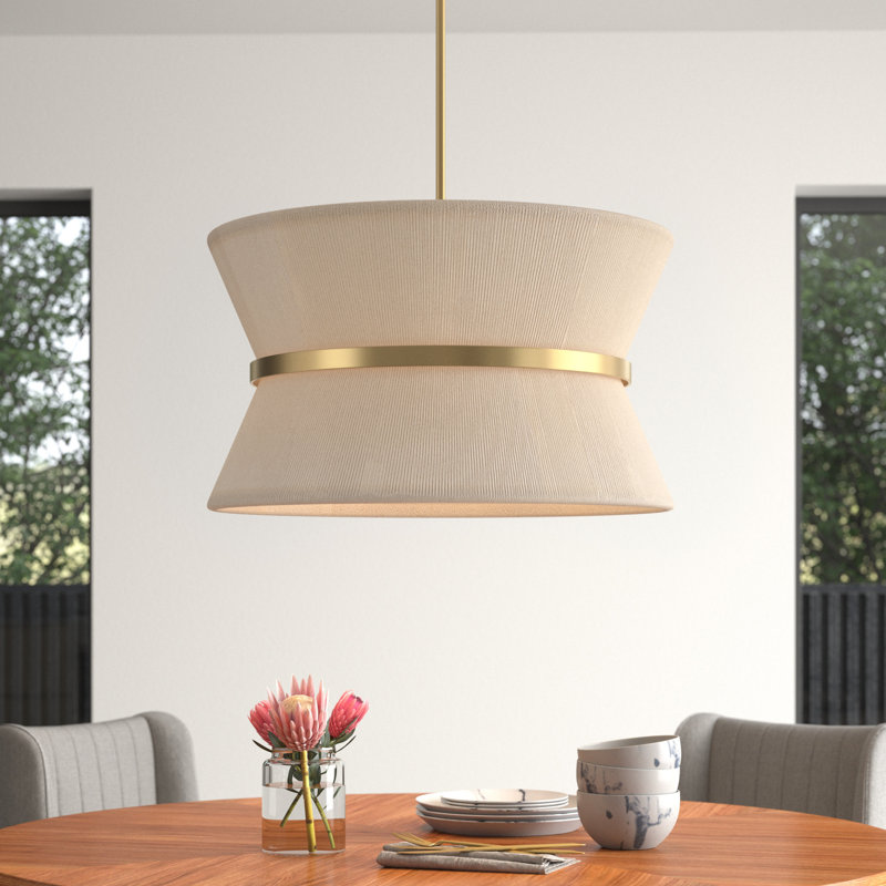 Cecilia 8 - Light Patinaed Brass Unique/Statement Pendant, Bleached Natural Rope