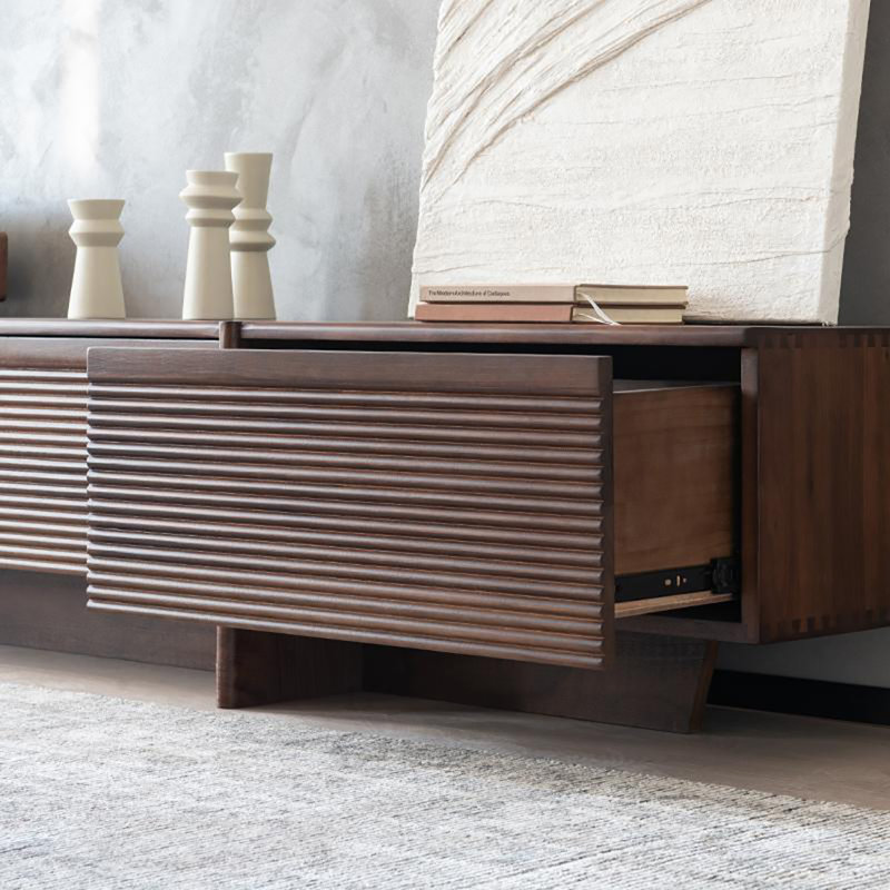 Meuble télé simple moderne en noyer noir, 86.6''
