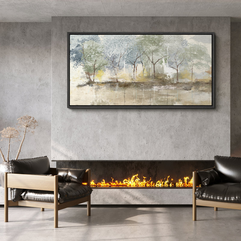 Rustic Abstract Forest Landscape Extra Large Framed Wall Art Oversized Canvas Print, 30" H x 60" W, Black
