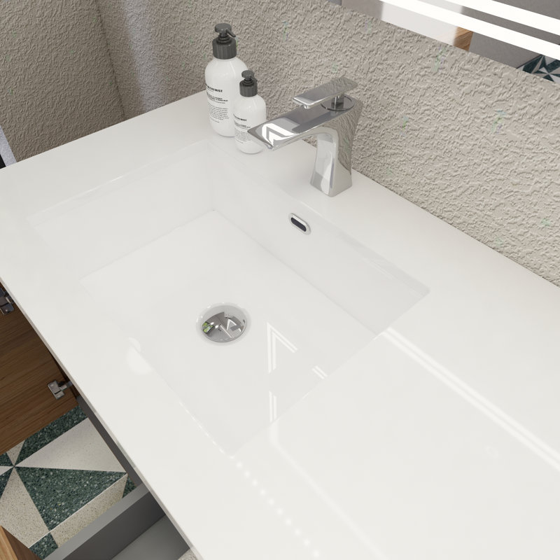 Single Bathroom Vanity with Acrylic Top, Natural Oak