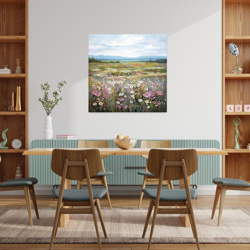 Art contemporain avec fleurs sauvages et pastel, H 36 po x l 36 po