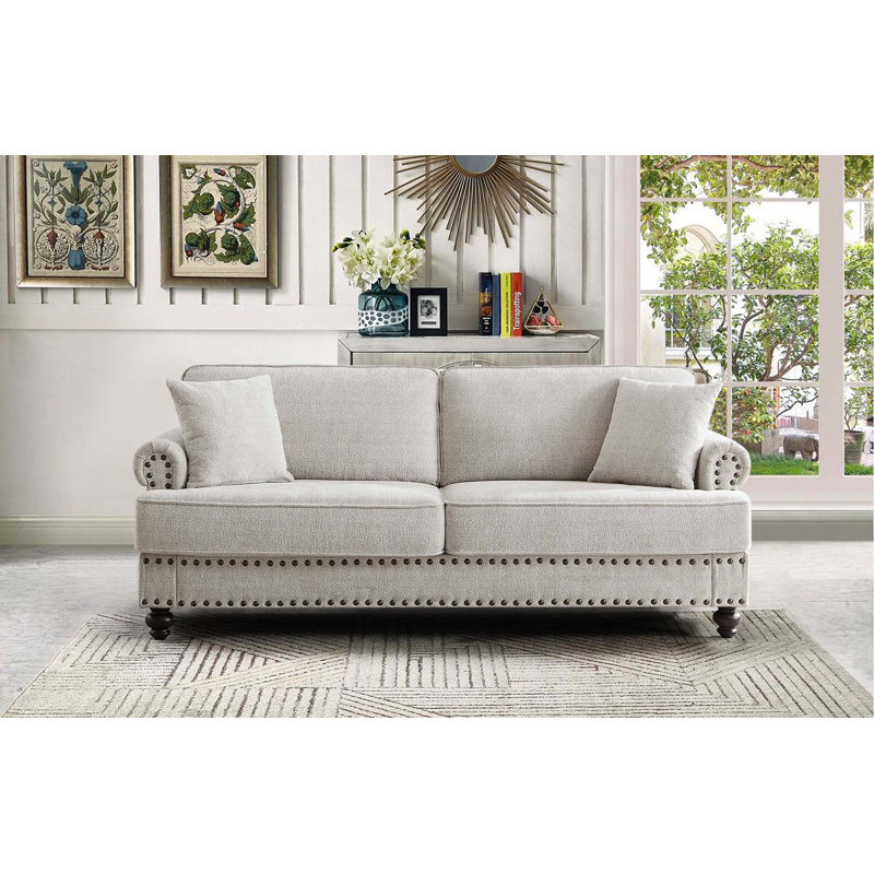 82" Chenille Sofa Couch, White