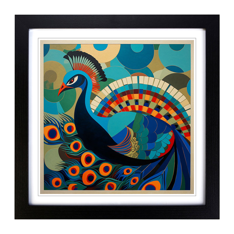 Peacock Constructivism No.7 - Framed Print, Black