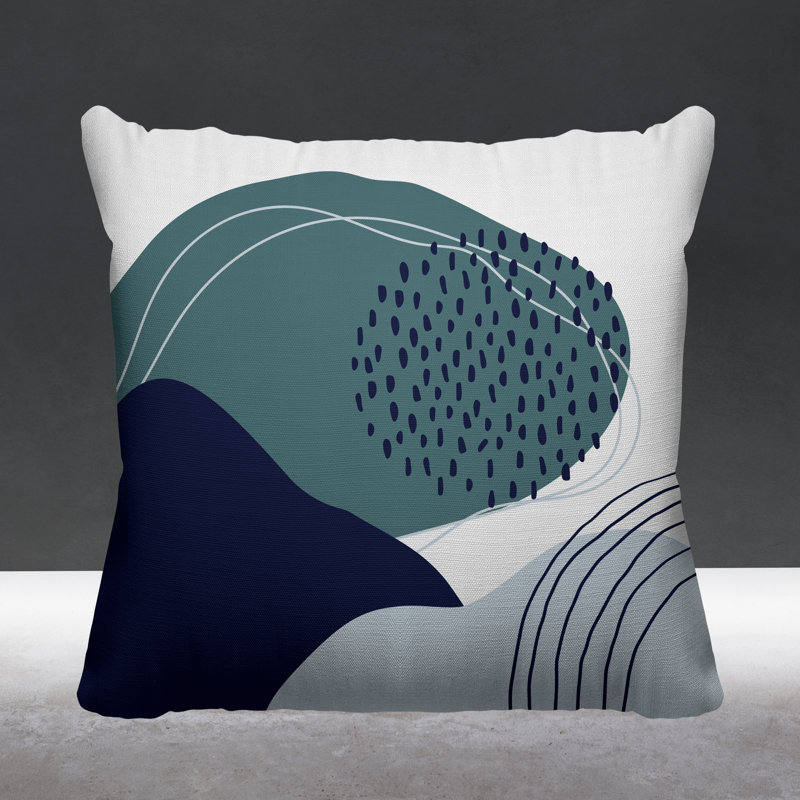 Coussin décoratif intérieur / extérieur Mid-Century Cyn, L 17 po x H 17 po, Turquoise / bleu marine