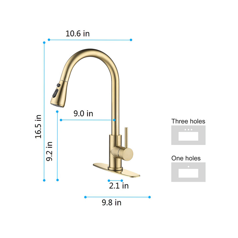 Single Handle Stainless Steel Kitchen Sink Faucet With Pull Down Sprayer