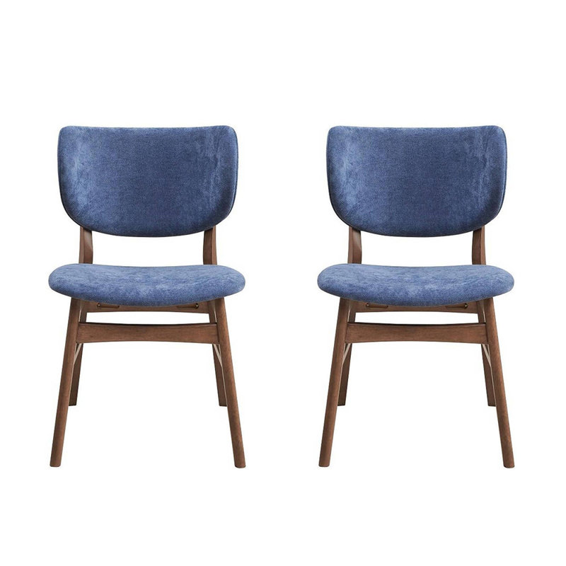 Ensemble de 2 chaises d'appoint rembourrées avec dossier incurvé en noyer, Bleu