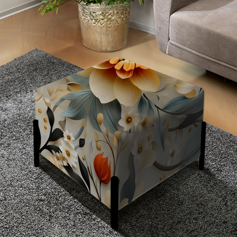 Beige And Green Harmony Garden Flourish - Floral Square Ottoman