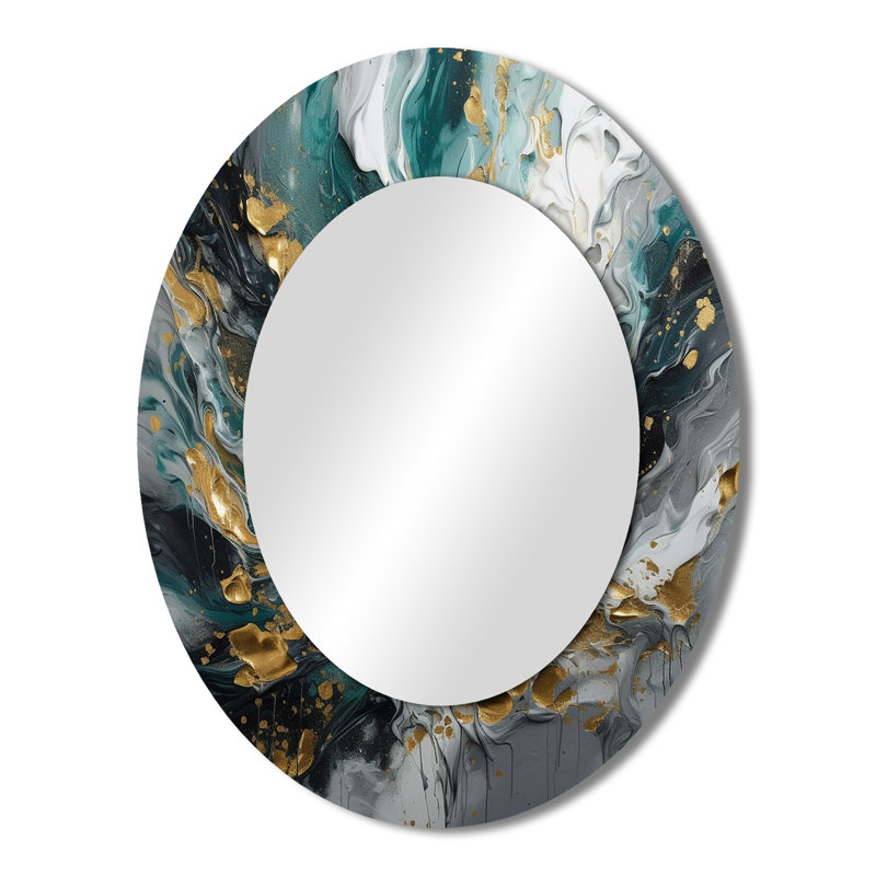 Encre dorée sarcelle dorée - Miroir mural moderne doré, 43 po x 33 po