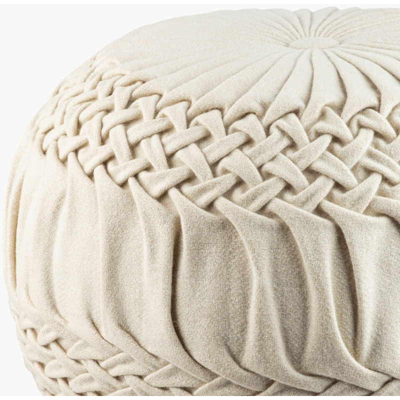 Lohmann Upholstered Pouf, Cream Wool/Nylon