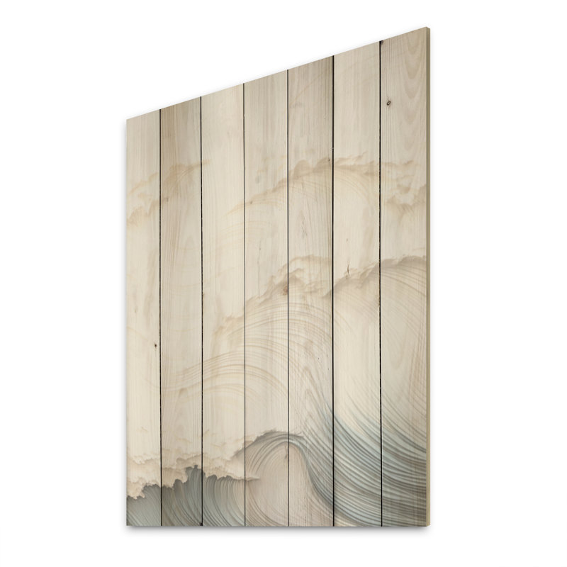 Vague blanche et bleue de style papercut I - art mural en bois vagues côtières sur bois de pin naturel, H 20 po x l 10 po